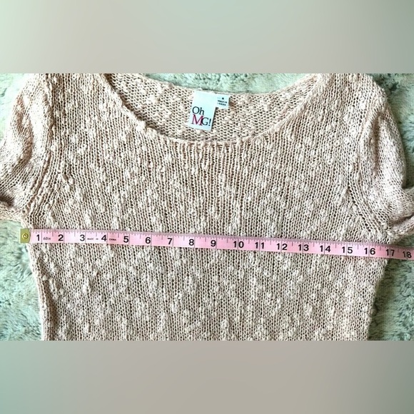 OhMG! Peachy Pink Light Sweater Knit Top White Lace Layered look,Pretty,… - Picture 5 of 6